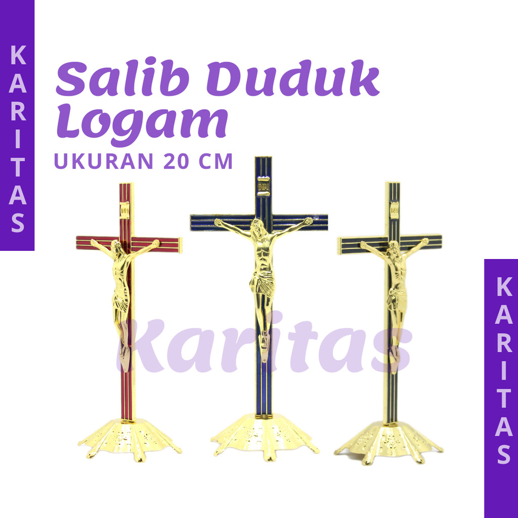 SALIB DUDUK KATOLIK (GOLD) / SALIB MEJA / SALIB ALTAR KATOLIK / SALIB LOGAM KATOLIK
