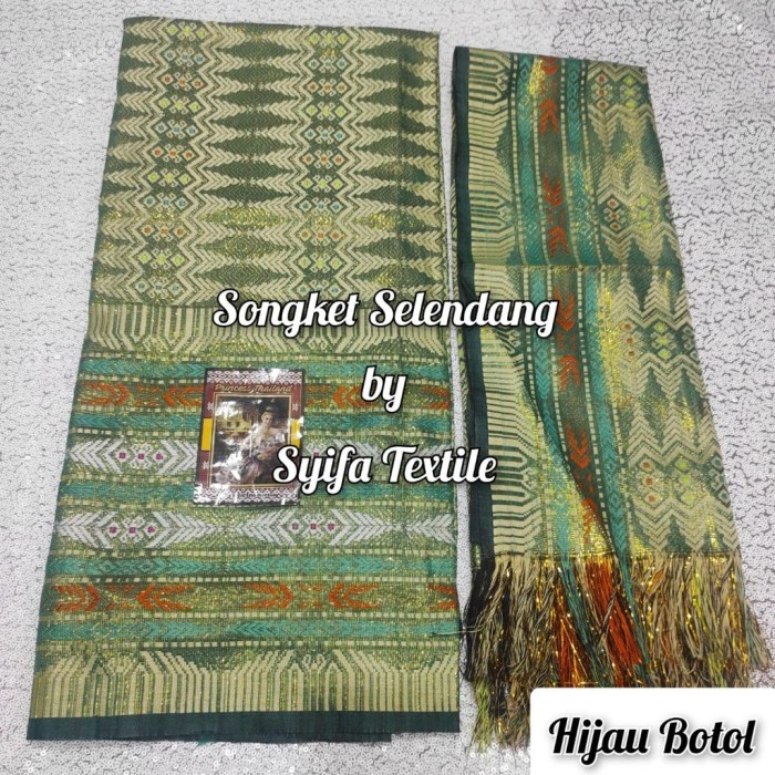 kain songket palembang setelan (songket + selendang). songket murah - Hijau Botol