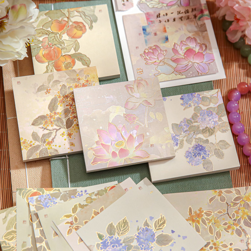 

60Pcs/bag Sticky Note Book Dream Of Flowers Series Chinese Style Flower Hot Stamping Sticky Note Written Scrapbook Decoration