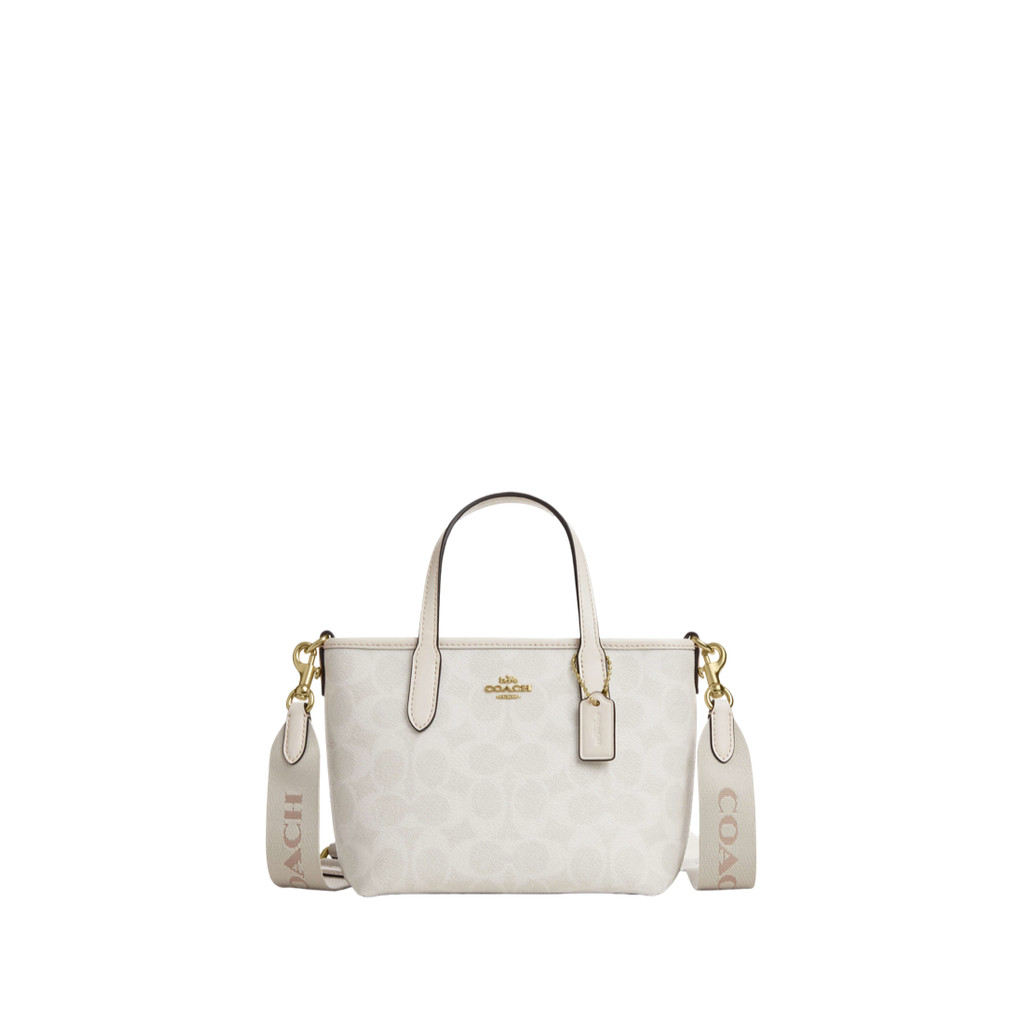 COACH City Mini Tote Bag In Signature Canvas Gold White Chalk
