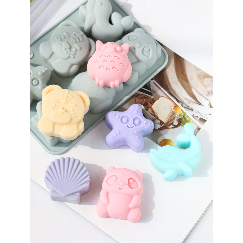 

6 Holes Soap Silicone Mold Diy Creative Handmade Soap Making Tool Cute Animals Combination Tiger Panda Silicone Mould