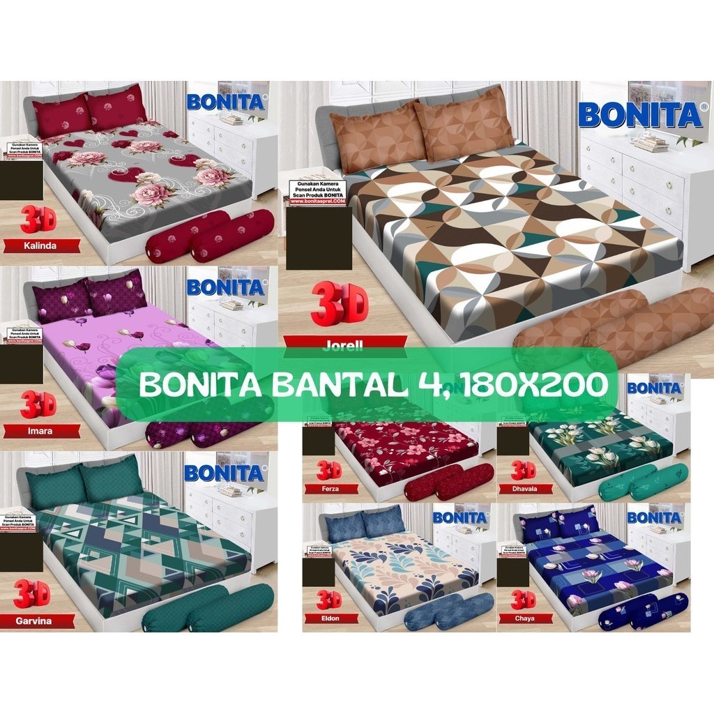 Sprei King BONITA 3D Disperse 180x200 Bantal 4, B4 (BISA COD) no. 1 II BONITA LUXURY T25, sprei doub