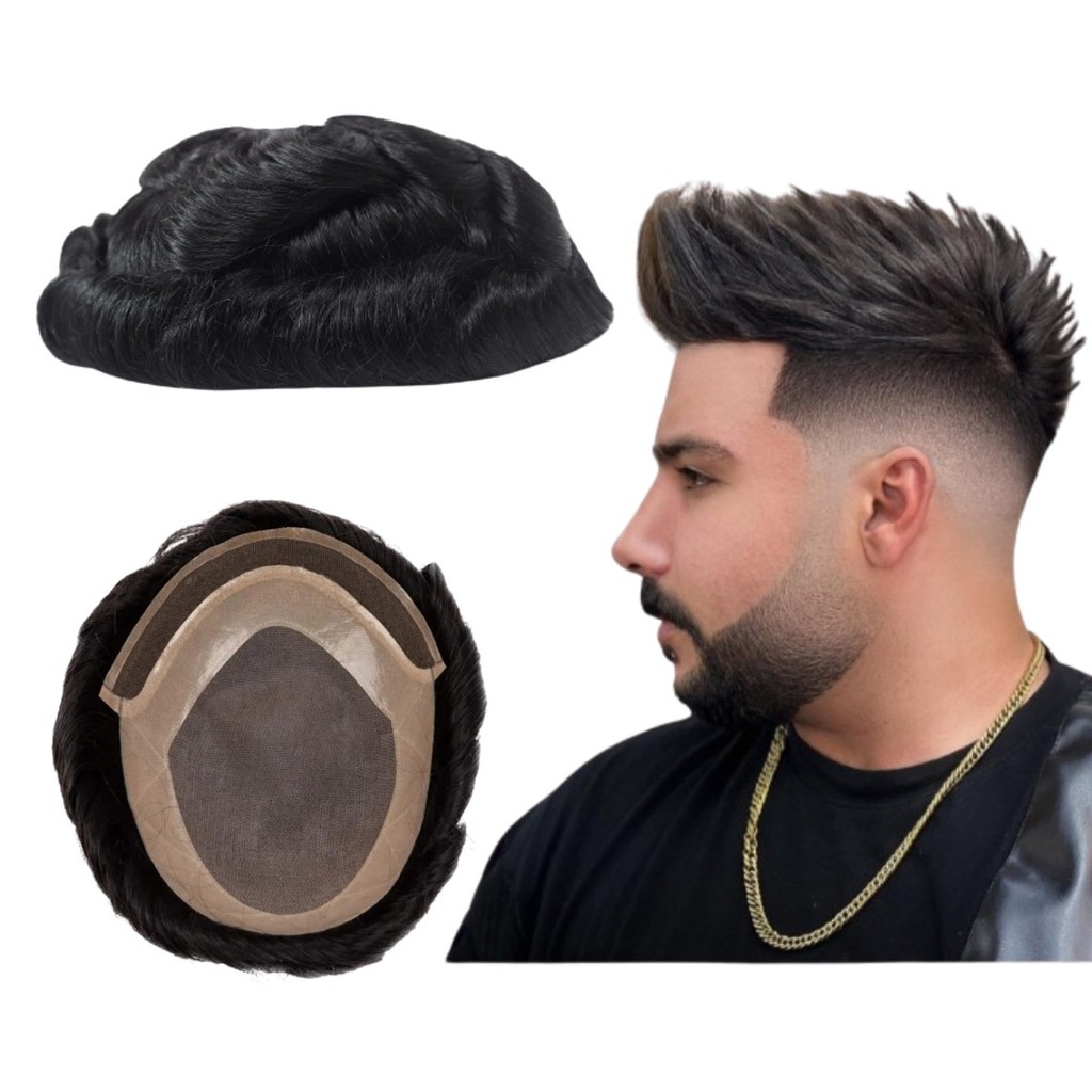 Toupee for Men Human Hair Wigs Men Toupee NPU with Lace Front Hair Units Curly Wave Men Toupee Hair 