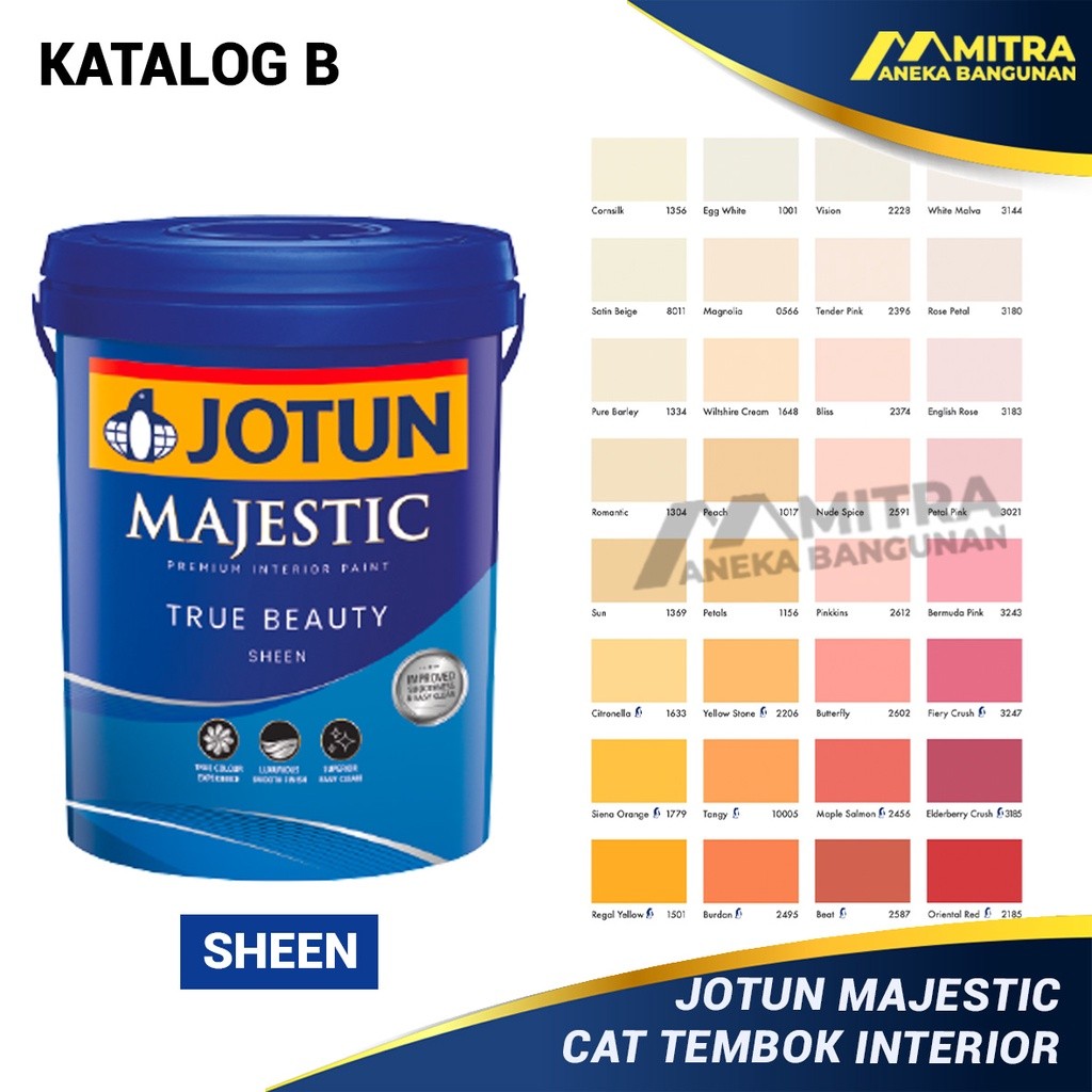 Promo Bisa Kargo Cat Tembok Interior Jotun Majestic True Beauty Sheen 2,5 Liter / Katalog B / Warna