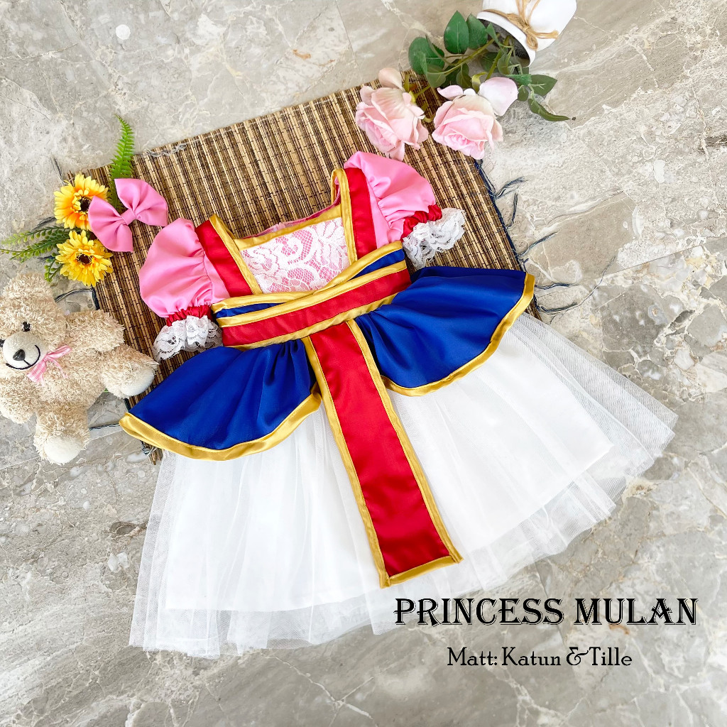 Princess Mulan Dress Katun Kombinasi Tille Kostum Cosplay Fa Mulan Kostum animasi Walt Disney Kostum