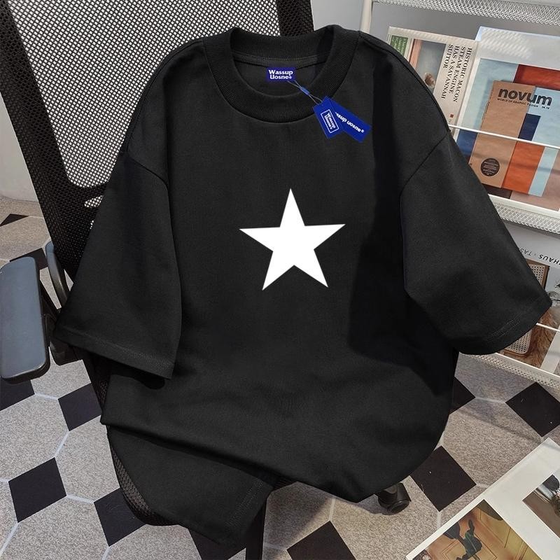 Star pencetakan Gaya Korea Sederhana sehari-hari baju atasan wanita terbaru kaos pria oversize coupl