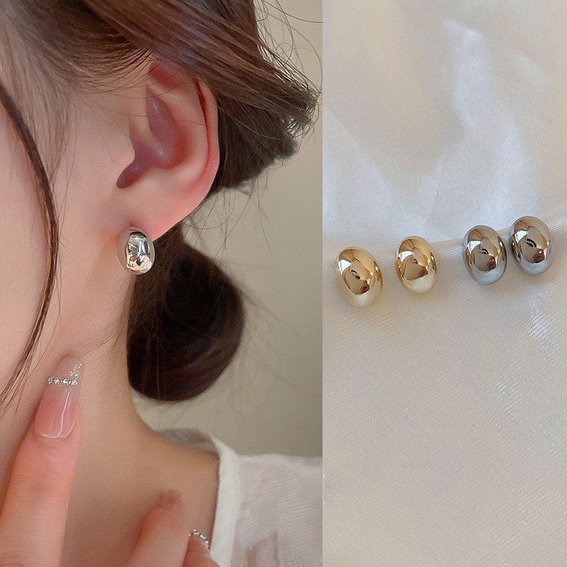 New Metal Geometry Bean Gold Silver Color Stud Earring for Women Female Sweet Jewelry Wedding  Gift