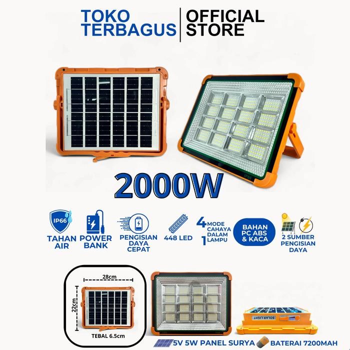 Lampu Solar Tenaga Surya Solar Cell Solar Panel 2000 Watt Camping Tenaga Matahari Waterproof - 2000 
