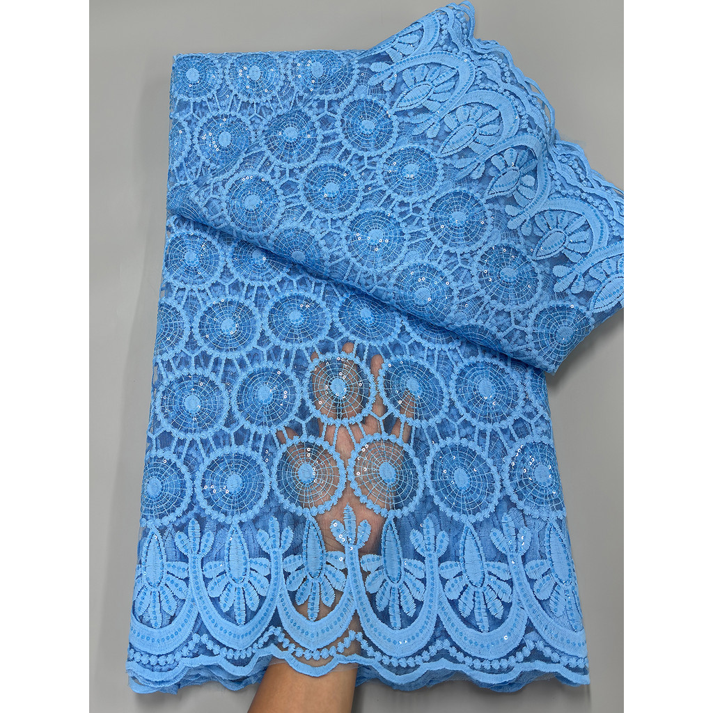 

Sky Blue African Lace Fabric 2025 Nigerian French Milk Silk Mesh Sequins Lace Fabric For Wedding Party Dress Materials
