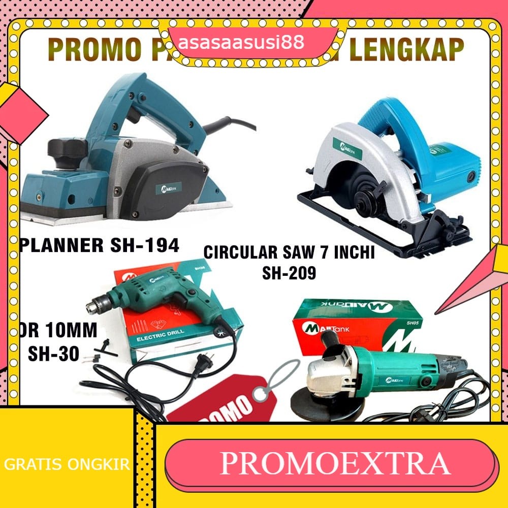 PAKET TUKANG KAYU Mesin Serut + Mesin CIRCULAR SAW  + GRINDA 4 INCHI  BOR MAILTANK SEKELAS MAKITA