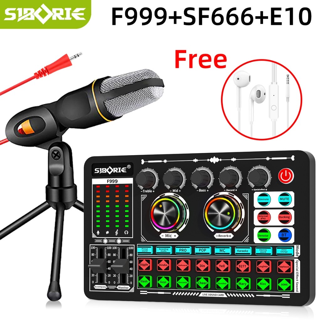 Siborie F999 soundcard+SF666 mic paket lengkap Full SET 100% Original Siap COD