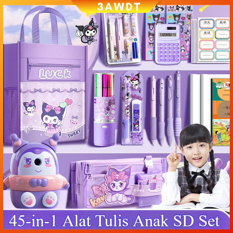 

6.6 【COD】Set alat tulis Kuromi 45PCS untuk siswa sekolah dasar perlengkapan belajar bernilai tinggi paket hadiah alat tulis hadiah sekolah siswa