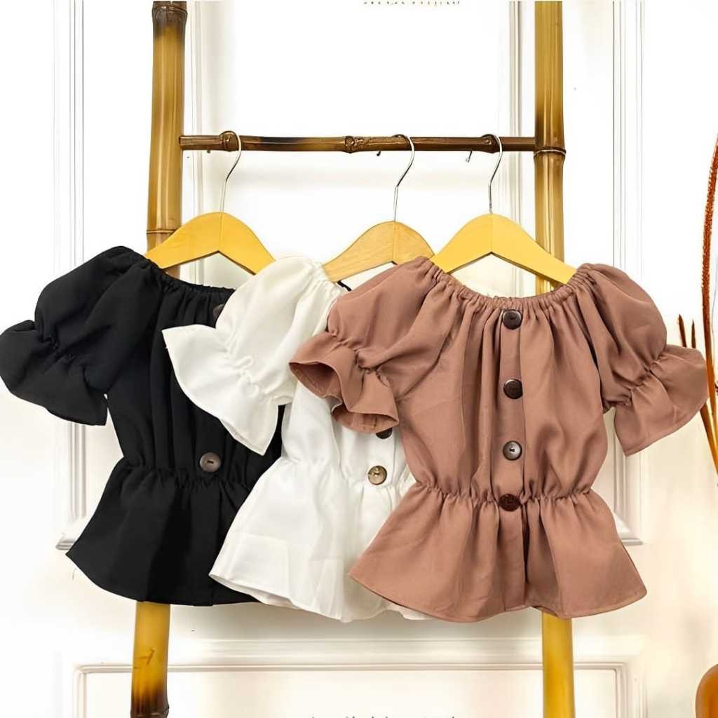 Baju Atasan Anak Perempuan Sabrina Kerut Umur 1 - 8 Tahun | Blouse Airflow Style Anak Lengan Pendek