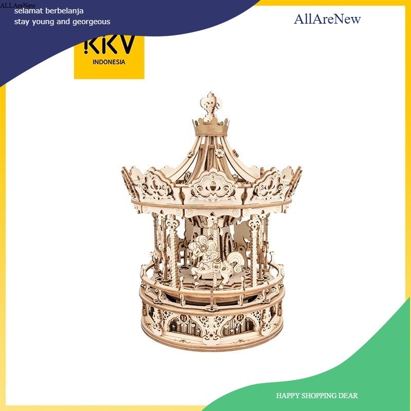 Rolife Rokr 3D Puzzle Romantic Carousel Music Box Kotak Musik Natal Komidi Putar