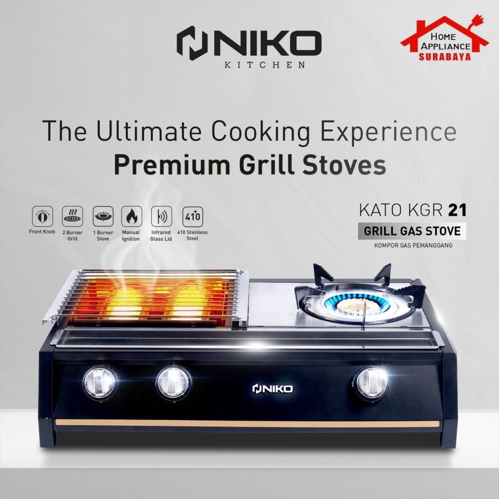 NIKO KATO Kompor Gas 1 Tungku + Kompor Panggang BBQ Grill 2 Tungku - Kompor Bakar Sate Sosis 2 IN 1 