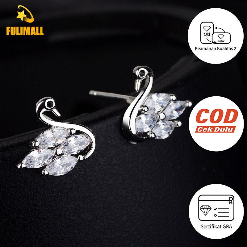 FULIMALL S925 Anting Angsa Elegan Full Diamond Hypoallergenic Anting Pejantan Perak Wanita Stok