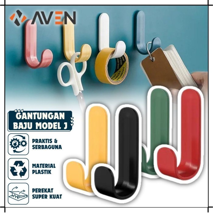 AVEN Gantungan Baju Model J /Alat Cantelan Dinding Kait Tas Handuk Kunci Kain Lap Peralata Dapur Dll