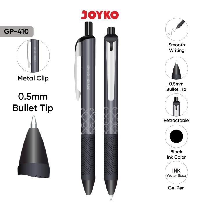 

Gel Pen GP-410 Pulpen Pena Joyko tebal 0.5 mm ( per lusin)