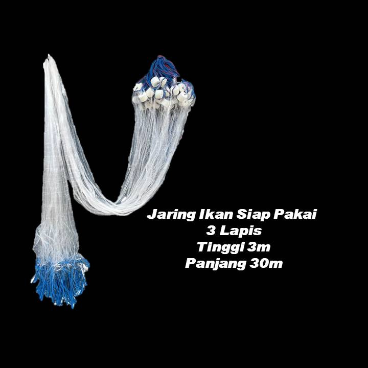 Jaring Ikan Siap Pakai 3 Lapis Tinggi 3m Panjang 30m Pemberat Timah Jaring Ikan Murah Jaring Ikan Be
