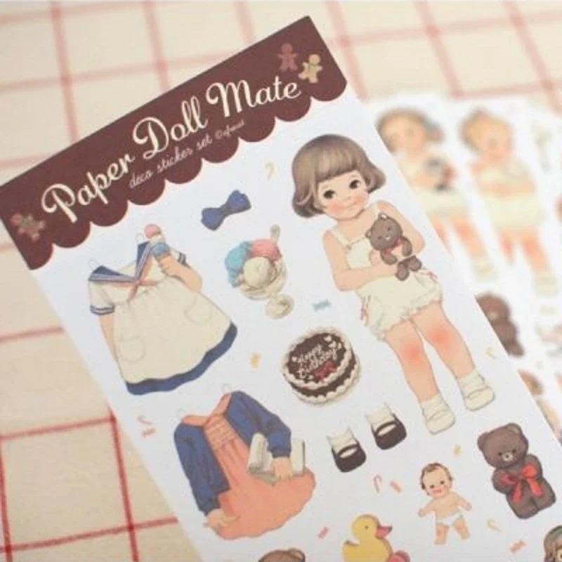 

MQStyle 6Pcs/Pack New 2019 Cute Creative Stickers Paper Girl Combination Paper Doll Mate Stationery Sticker H0128