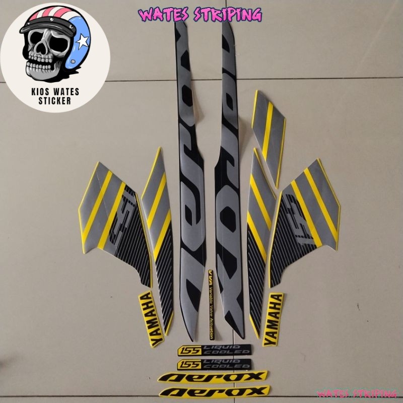 Striping Decal Polet Sticker Yamaha Aerox 155 2017 kuning hitam stiker motor list body standar motor