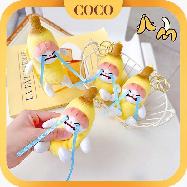 Fashion Banana Cat Voice Keychain Banana Bag Pendant Cat Doll Funny Banana Cat Key Chain Plush Toys 