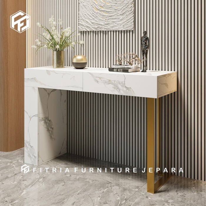 Meja Konsul Hpl motif marmer kaki Stainless