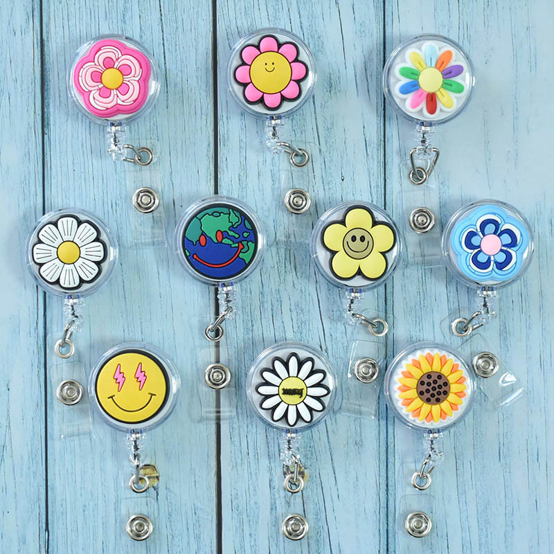 

1PC Colorful Flower Daisies Earth Style Retractable Card Holder Badge Reel Nurse Exhibition Enfermera Girl And Boy Name Card