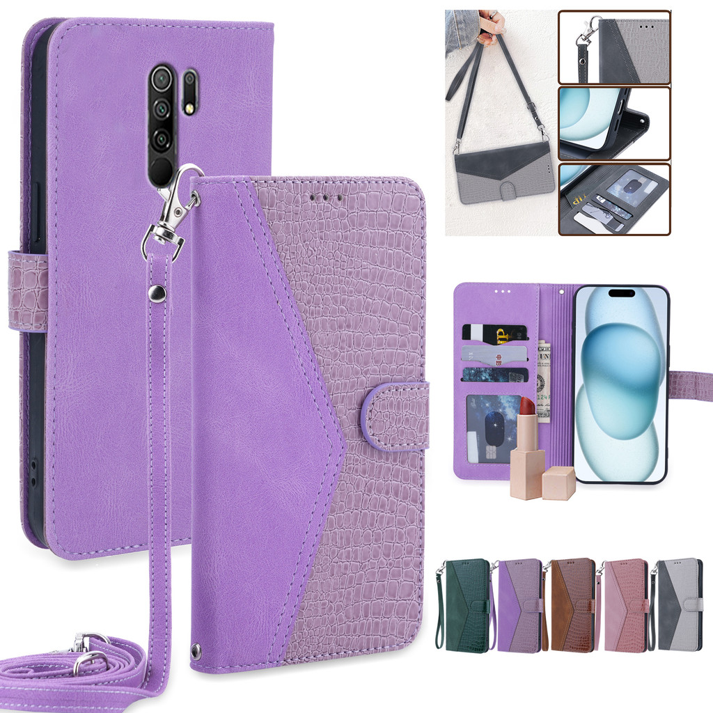 Tali Lanyard Casing For Xiaomi Redmi 9 Leather Case M2004J19G, M2004J19C Casing dompet Flip Motif Bu