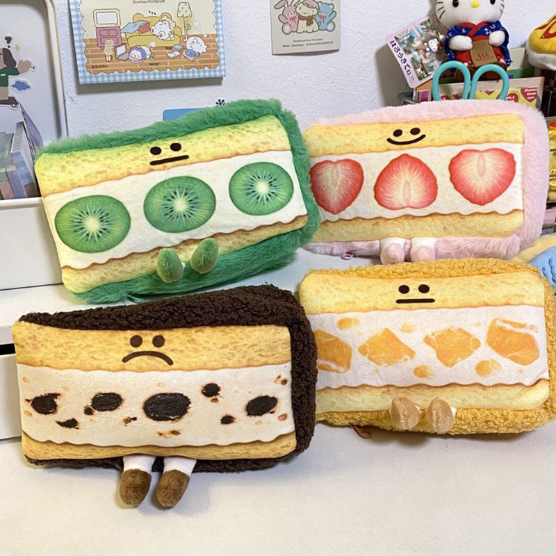 

Cartoon Cute Bread Sandwich Pencil Case Pencil Holder Plush Pencil Bag Funny Creative Plush Pencil Cases Student Stationery