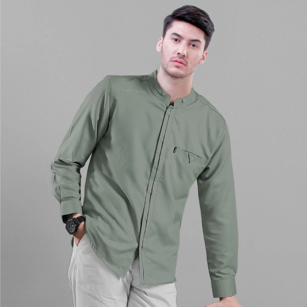 Baju Muslim Pria Koko Lengan Panjang Polos Original Elrumi Warna Sage