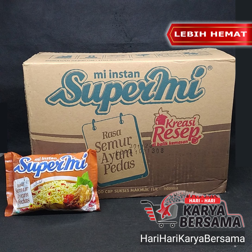 

MIE INSTAN SUPERMI RASA SEMUR AYAM PEDAS ISI 40 PCS X 60GR
