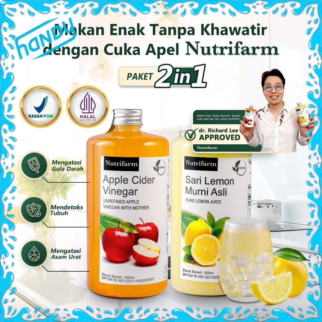 

CUKA APEL SARI LEMON PAKET 2 IN 1 ORIGINAL ORGANIK 500ML / APPLE CIDER VINEGAR / CUKA SARI APEL / BRAGG NUTRIFARMCUKA APEL SARI LEMON PAKET 2 IN 1 ORIGINAL ORGANIK 500ML / APPLE CIDER VINEGAR / CUKA SARI APEL