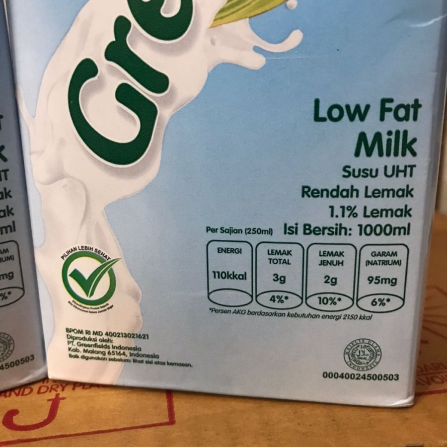 

RB Susu Greenfields UHT Low Fat 950 Ml Kaya Protein