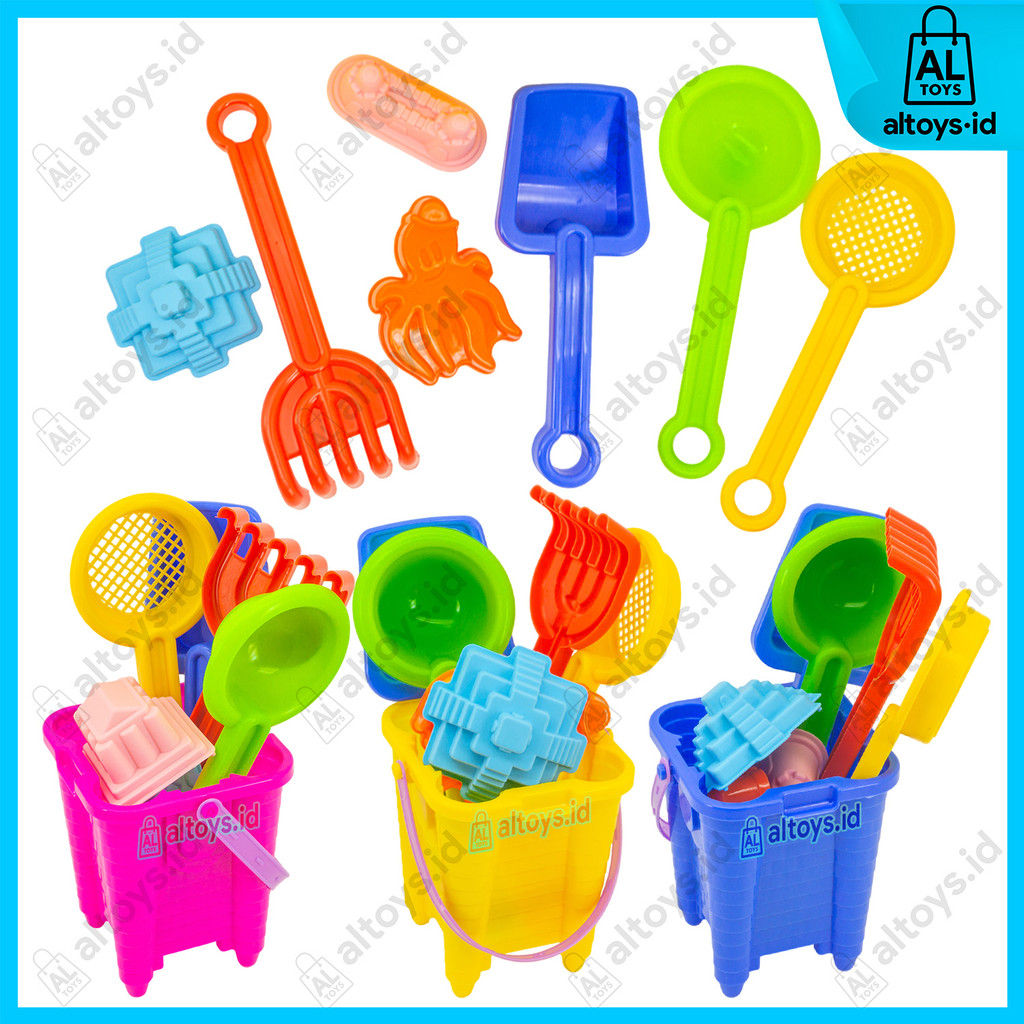 Mainan Anak Edukasi Peralatan Ember Pasir Pantai Set Lengkap Sekop Cetakan Bangun Istana MX08