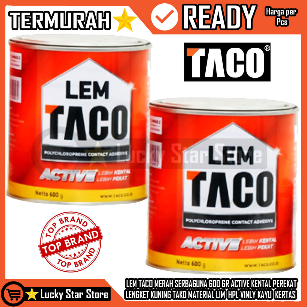 Lem Active Taco Merah 600gr Kaleng Kuning Serbaguna Fox Aibon Aybon Material Hpl Vinyl Perekat Daya 
