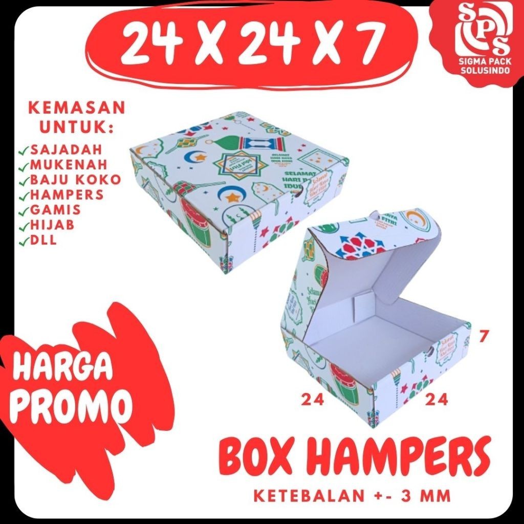 

Box_Hampers 24x24x7 Kardus Packing/Karton/Polos/Motif/Hampers/mukena/hoodie/Ied Mubarak/Lipat depan MEDIAKIT