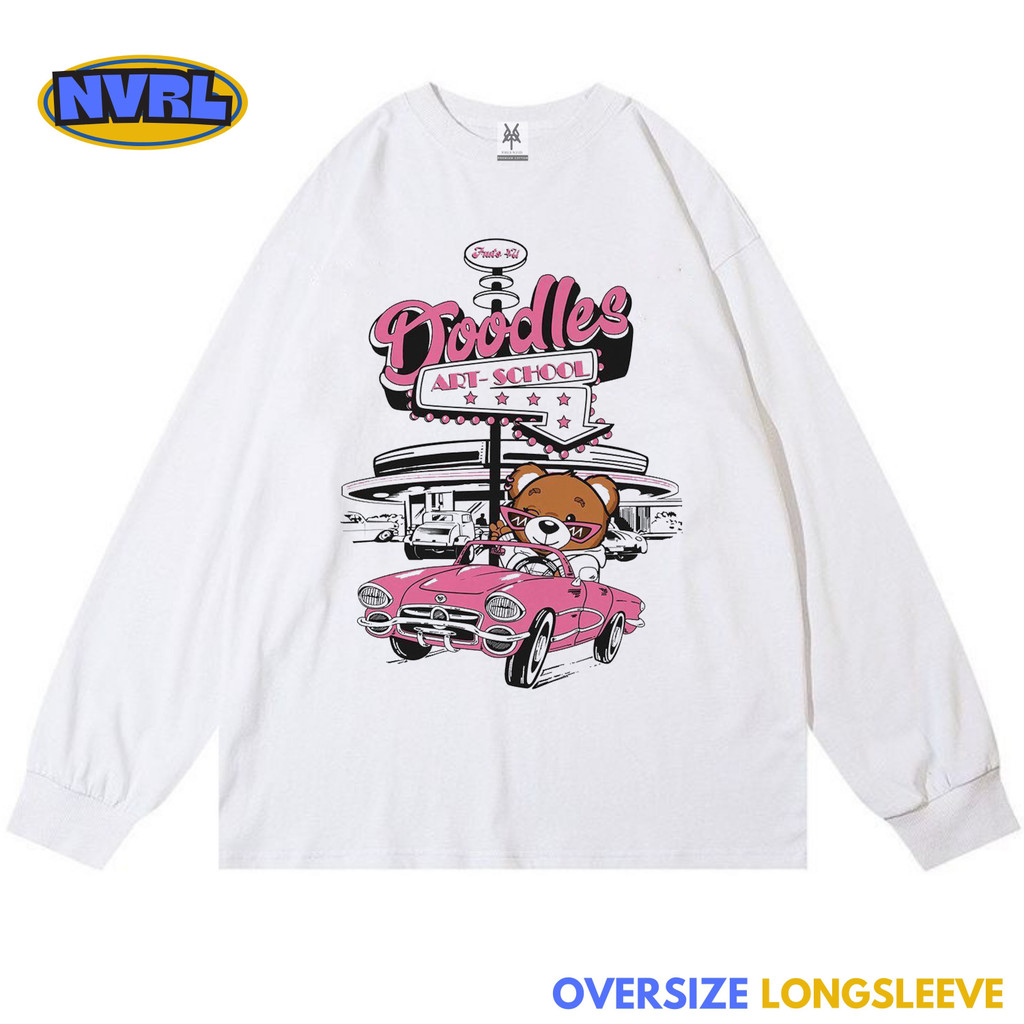 Kaos oversize longsleeve bear doodles art school vintage tee