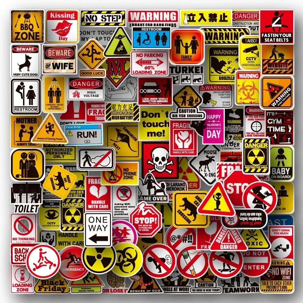 

50/100pcs Cartoon Warning Stickers Danger Banning Skateboard Guitar Laptop Motorcycle Car Classic Toy Cool Decals Sticker
