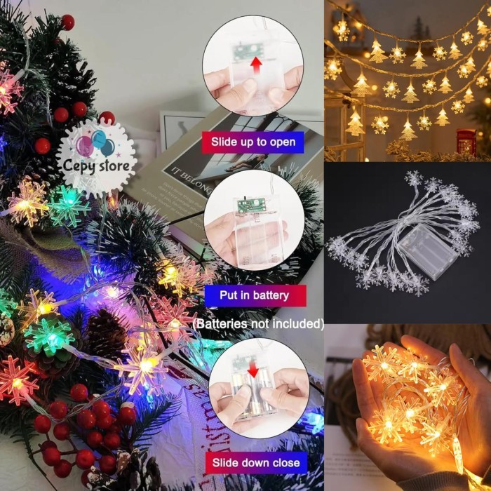6782 Lampu Tumblr LED Snowflake Battery / Lampu LED Pohon Natal 3 Meter