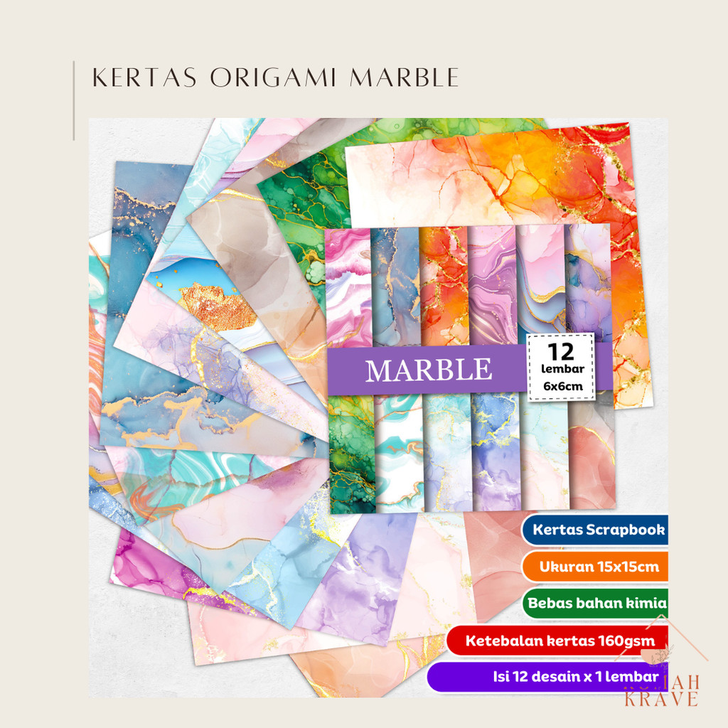 

RUMAH KRAVE - (12pcs) Kertas Origami Marble Marmer