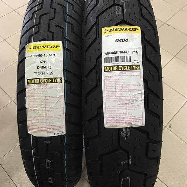 PAKET BAN MOTOR HARLEY DUNLOP D404 130/90 + 150/80 RING 16 DEPAN BELAKANG SEPASANG TUBLES BAN HARLEY