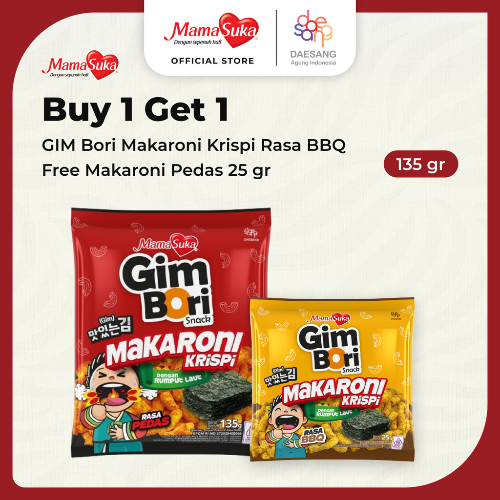 

Buy 1 Get 1 Makaroni Pedas 135 gr Free Makaroni Barbeque 25 gr