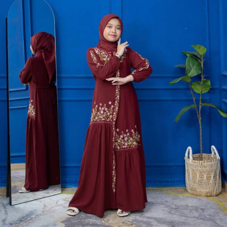 PRILLY BUSANA - Avianti Gamis Anak Malaysia Bordir - Dress Crincle - Kurung Melayu - Seragaman