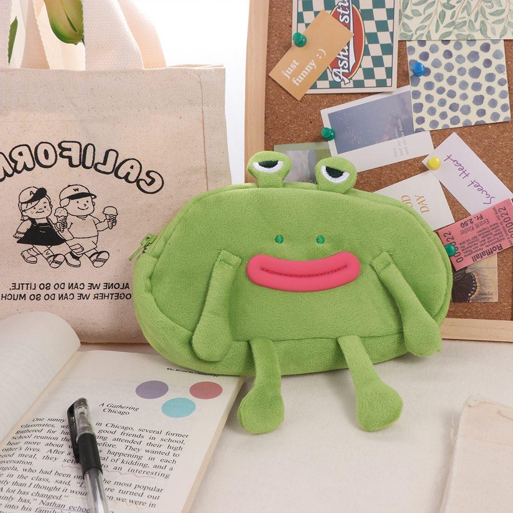 

Funny Desktop Organizer Big Mouth Frog Pen Bag Large Capacity Pencil Holder Pencil Cases Plush Zipper Stationery Pouch Student