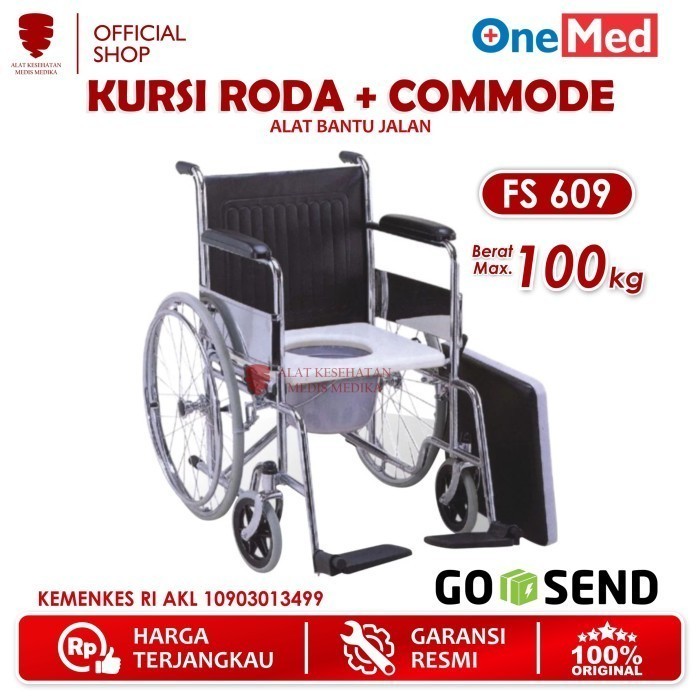 GOJEK ONLY Onemed Kursi Roda 2in1 FS609 Bab Wheel Chair Commode Alat Bantu Jalan Tempat Buang Air Be