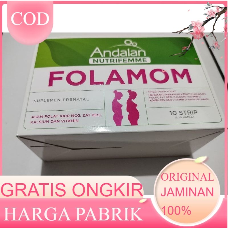 folamom 1 strip ( 10 tab) vitamin ibu hamil, menyusui, promil asam folat tinggi 1000 mcg