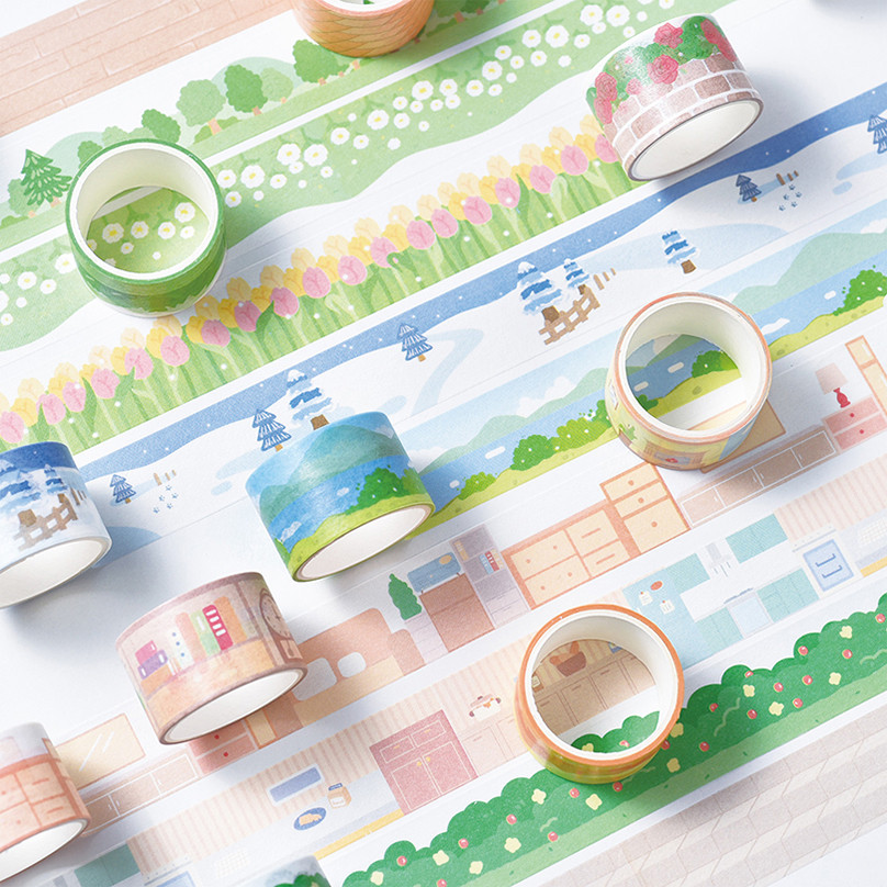 

4Rolls Basic Washi Tape Set Landscape Masking Tape Journal Supplies Washitape Stickers Stationery Album Decorative Adhesive Tape