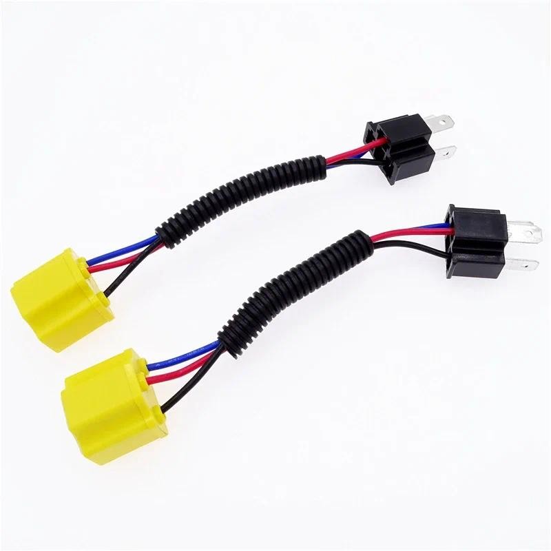 2 Pcs H4 Light Socket LED Bulb Adapter Accessories Female To Male Wired Harness Adpater Base Fit for