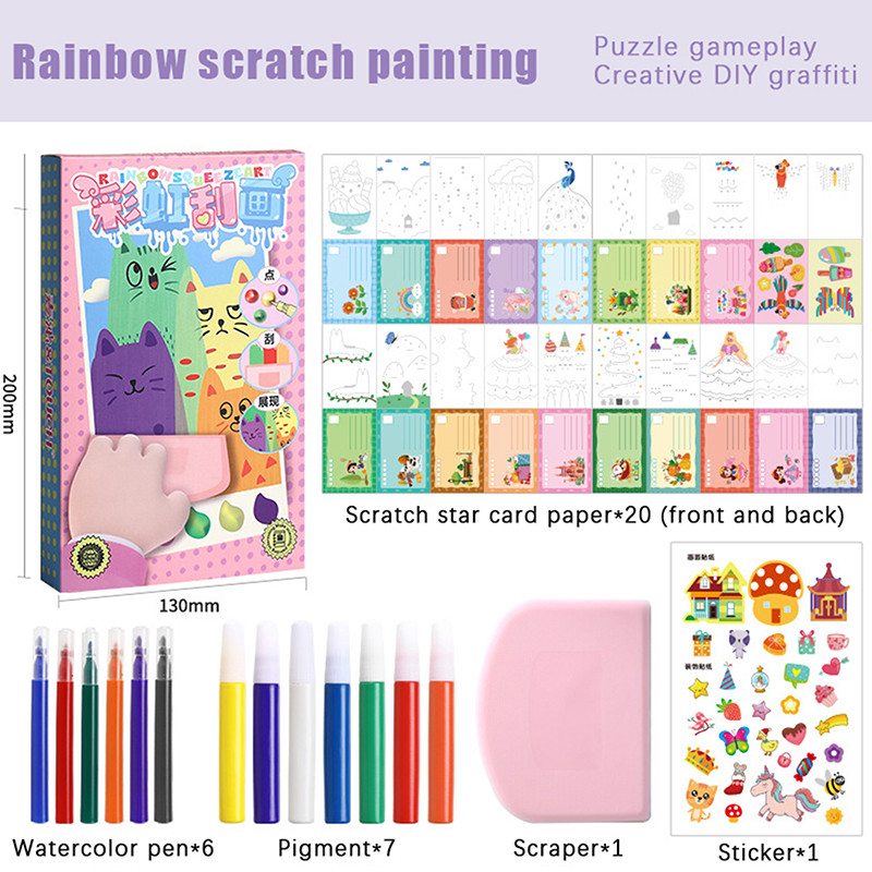 

20PCS DIY Rainbow Scratch Art Painting Kit For Kids Funny DIY Postcards Novelty Gift For Toddler Party Activities